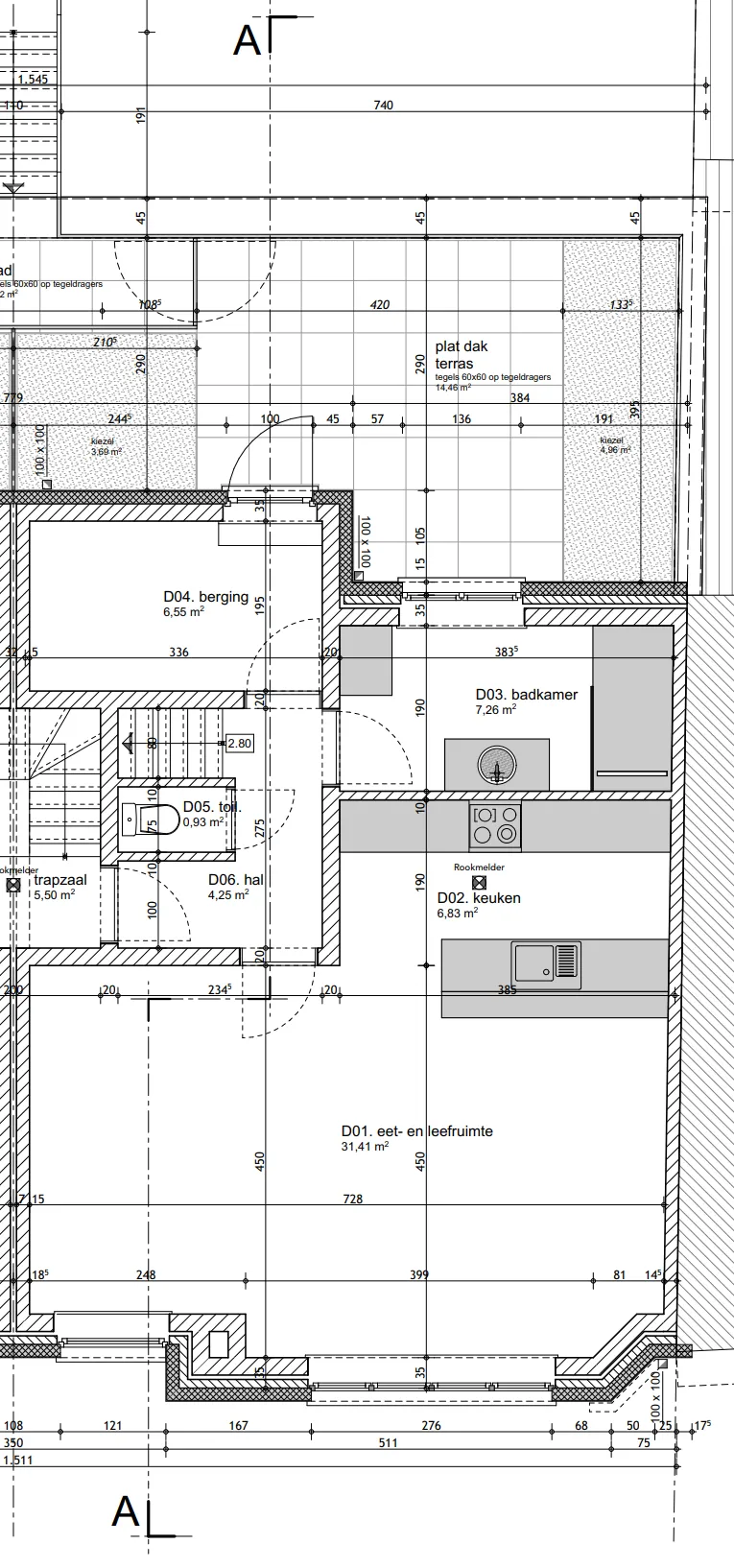 Grondplan Rechts duplex — leefverdieping