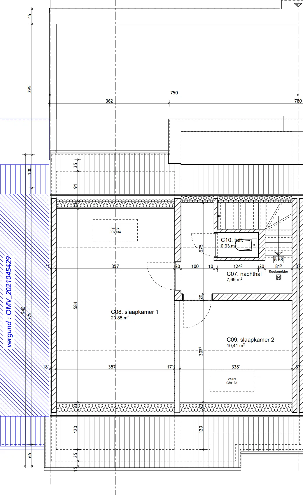 Grondplan Midden duplex — slaapverdieping