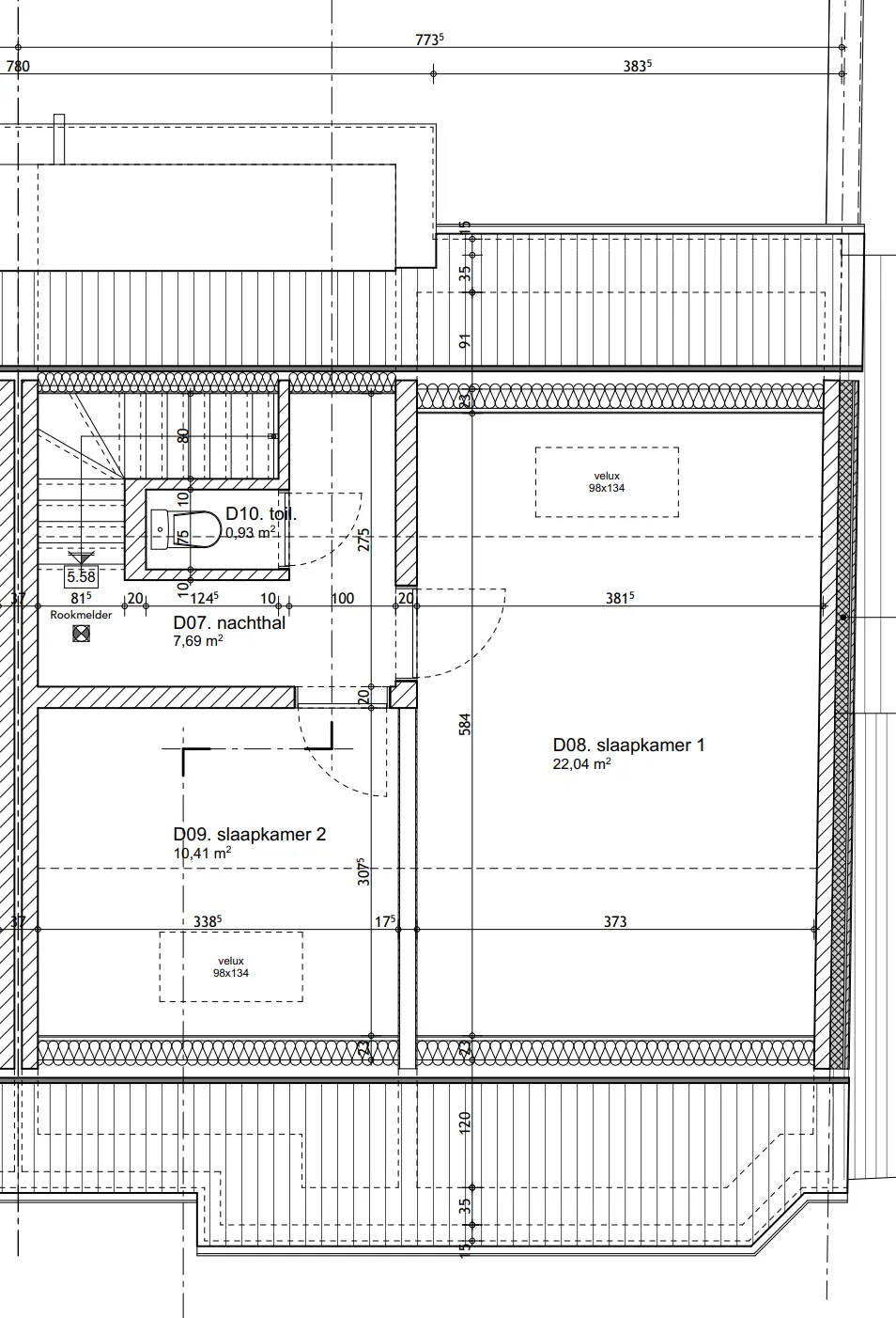 Grondplan Rechts duplex — slaapverdieping