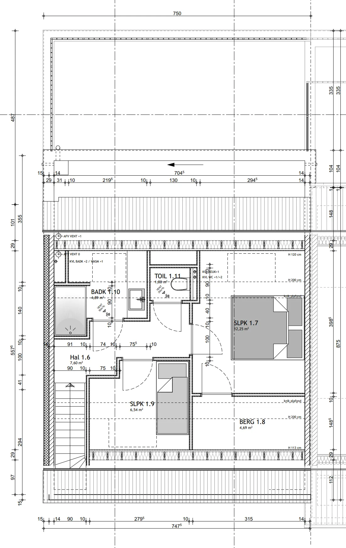 Grondplan Links duplex — slaapverdieping